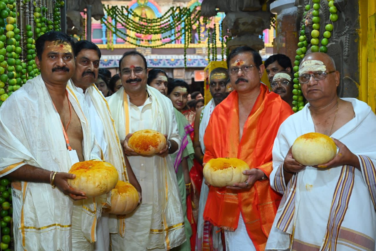 In Srisailam, the traditional Kumbhotsavam is being celebrated for Goddess Bhramaramba.