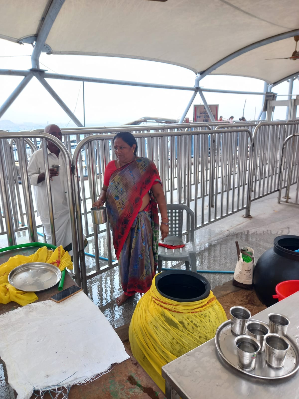 Cool buttermilk and drinking water distribution for devotees at Indrakeeladri.
