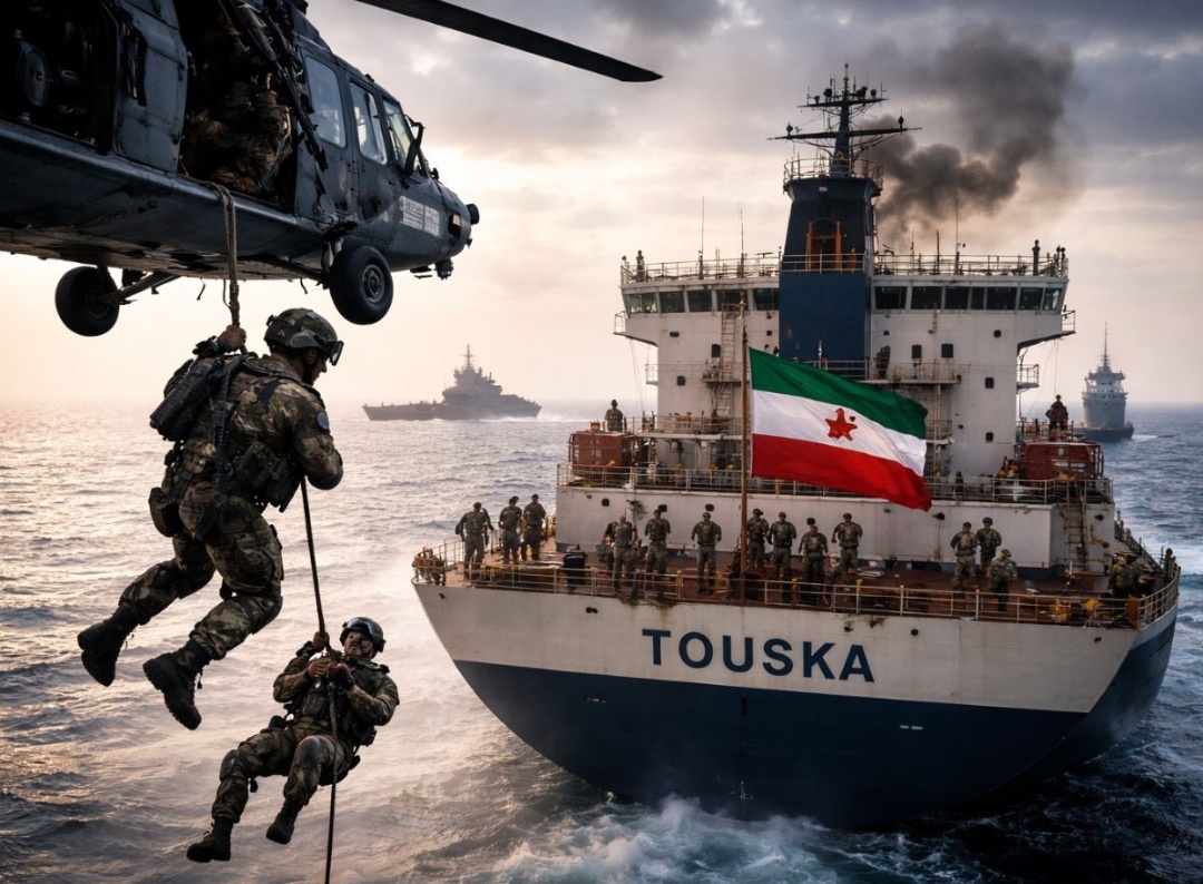 Forces Seize Iranian-Linked Ship Touska After 6-Hour Standoff, Engine Room Blast Disables Vessel