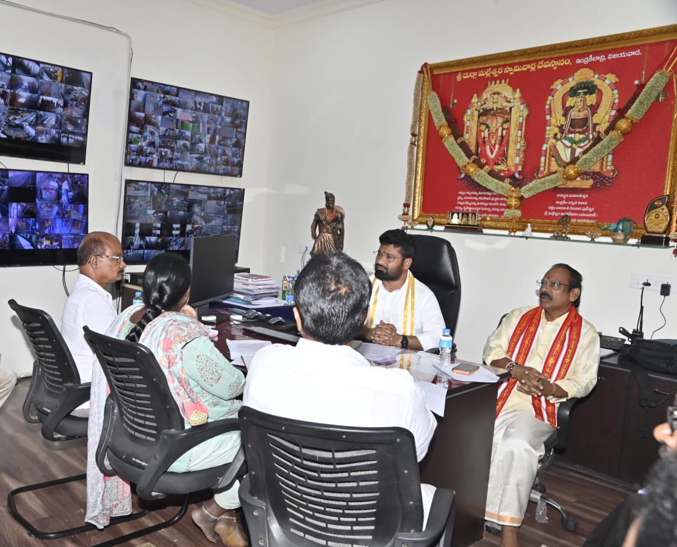 EO Sheena Naik reviews facilities and cleanliness for devotees at Indrakeeladri.